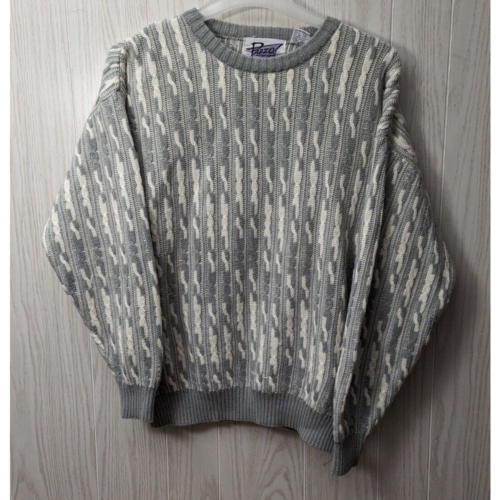 Vintage Abstract Medium Gray Multicolor Sweater By Pazzo M PAZZO! Coogi-Style